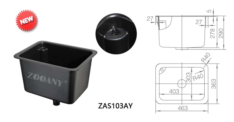 ZAS103AY anti-overflow PP sink size