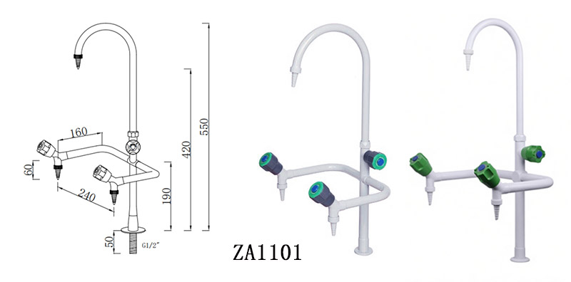 drawing of three-outlet faucet