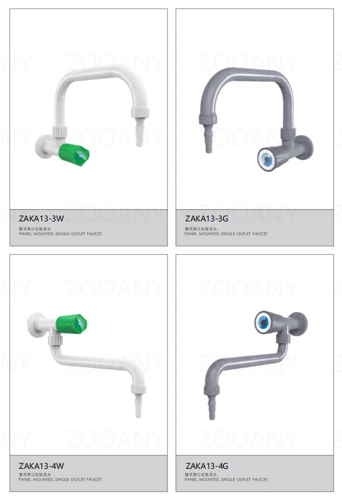 Wall-mounted gooseneck lab faucet with green handle