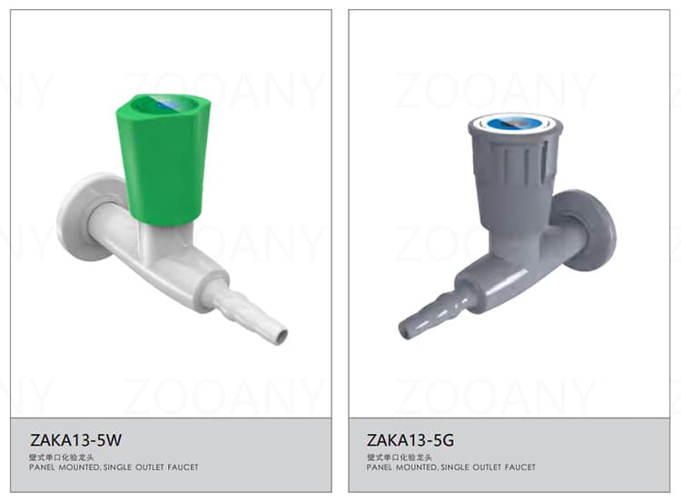 Wall-mounted brass single-outlet lab tap with green PP handle ZAKA13-5